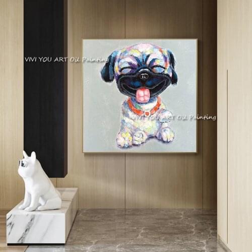 The Cute Animal Dog 100% Handmade Canvas Large Painting Modern Artwork Pictures Thick Oil Wall Art For Home Office Decoration