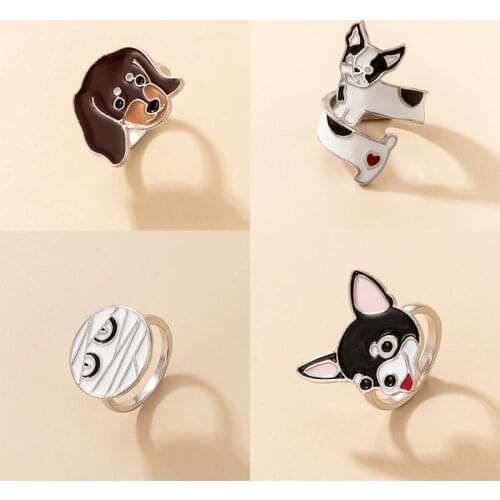 Docona New Fashion Cartoon Pet Dog Cute Rings for Women Men Colorful Dropping Oil Animal Single Ring Girls Jewelry Gifts кольца