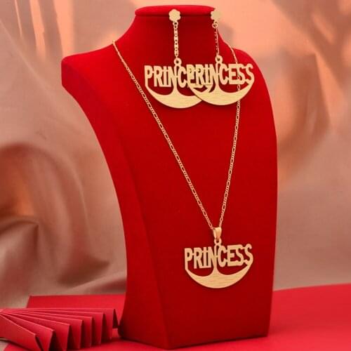 Dubai Gold Color Letter Pringces Jewelry Sets For Women African Wedding Necklace Pendant Earrings Jewellery Set Engagement Gifts