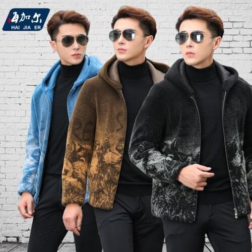 2021 Wolfhead fur autumn/winter personality Hooded Wolfhead sheep cut cashmere mens fur integrated motorcycle jacket jacket