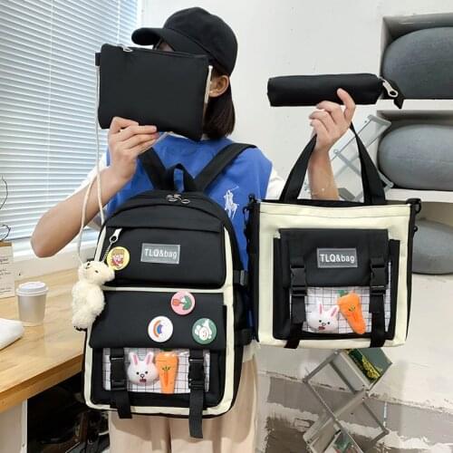 4 Pcs Sets School Bags Kids Children Backpack Cute Pendant School Bags For Teenage Girls Women School Backpack