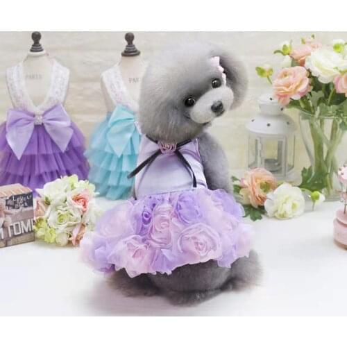 Dog clothes summer thin rose dress for small dogs pet wedding dress dog short skirts vest teddy french bulldog Pomeranian