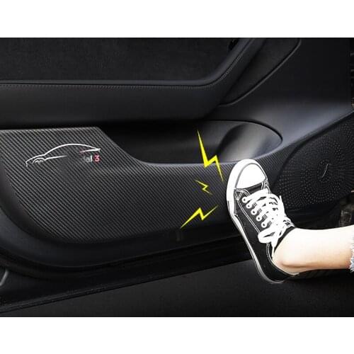 Suitable for Tesla Model 3 Carbon Fiber Leather door anti-kick Anti-dirty pad modified accessories decoration four-piece set