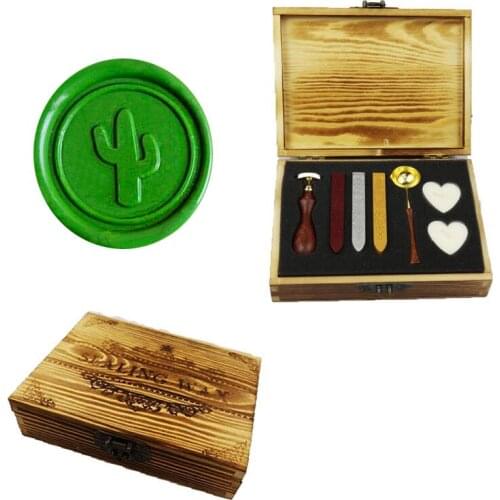 Signature Custom Vintage Cactus Custom Picture Logo Wedding Invitation Wax Seal Sealing Stamp Rosewood Handle Set Kit