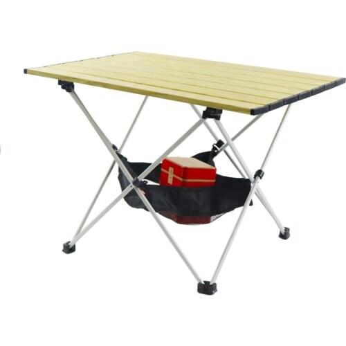 Portable Folding Camping Table Aluminum Desk Table Top with Square For Outdoor Picnic Brown Color Wood Grain Style