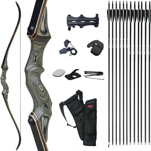 D&Q 60'' Archery Recurve Bow 20-60lbs Take-down Bow for Hunting Shooting Archery Bows with 12pcs Fiberglass Arrows Right Hand