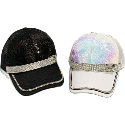RUIXF002 Summer rhinestone cotton snapback Trucker hat Women strap belt trip baseball cap sequins fitted Sun hat Hip hop cap