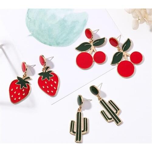Stud earrings Trendy fruit stud earrings female Popular jewelry fruit earring strawberry cherry red stud earrings for women