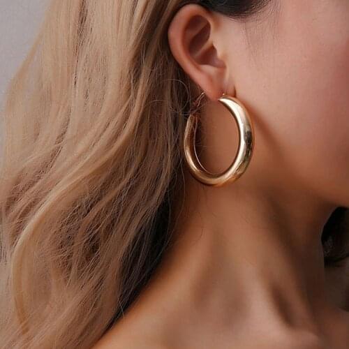 Gold Color Circle Creole Earrings Stainless Steel Big Round Wives Hoop Earrings Gifts For Women Wedding Party Gift High Quality
