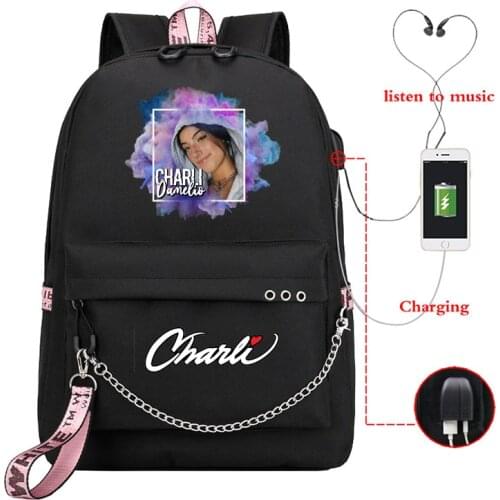 USB Charging School Bags for Girls Charli D'Amelio Backpack Women Laptop Bagpack Travel bag Rucksack Sac Scolaire College Plecak