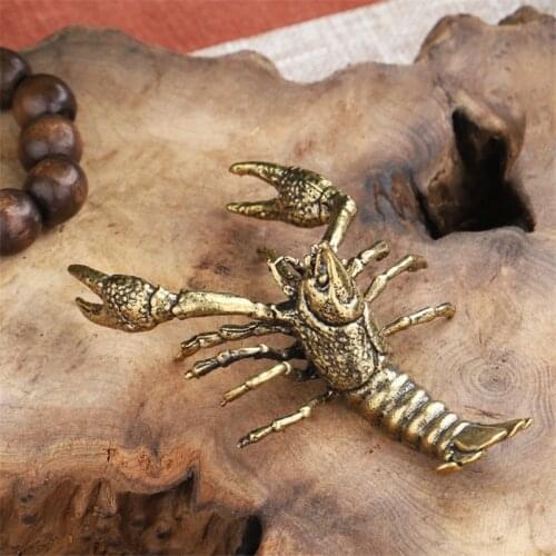 Solid Brass Crayfish Simulation Animal Figurines Miniatures Desktop Ornament Modern Fish Tank Decoration Accessories Lobster Toy