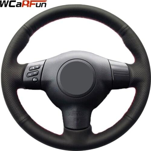 WCaRFun Hand-stitched Steering Cover Black Artificial Leather Car Steering Wheel Cover for Toyota Corolla 2004-2006