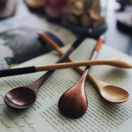 Japanese tableware fork spoon set spoon fruit fork winding solid wood Lotus Wood long handle spoon groceries zakka