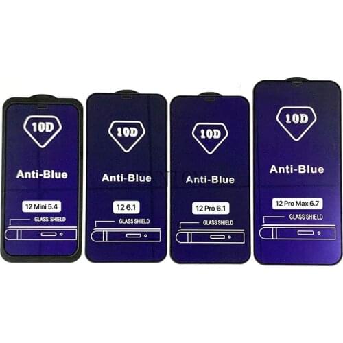 Anti Blue Light 10D Full Covered Tempered Glass Film For iPhone 13 12 Pro Max 11 XR XS X 8 7 6s Plus 100pcs With Retail Package