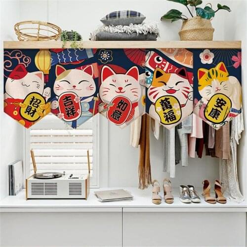 Japanese-style Cartoon Cute Partition Flag Curtain Kitchen Window Kitchen Half Curtain Cartoon triangular Door Panels MY074#5