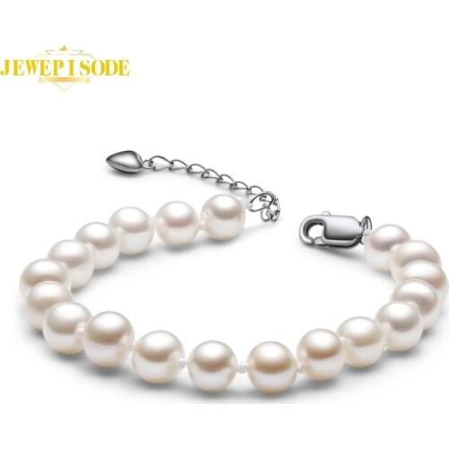 Jewepisode 100% 925 Sterling Silver Freshwater Pearl Charm Bracelets for Women Wedding Party Fine Jewelry Bracelet Wholesale