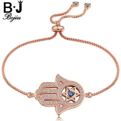Bojiu Hand Shape Pendant Snake Chain Crystal Charm Bracelets For Women Copper Womens Bracelet Adjustable Wrist Decoration BC90