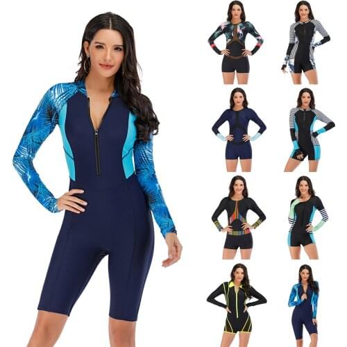 2020 Jump suit Long Sleeve Swimsuit Rash Guards Women One Piece Diving Suit Wetsuit Sun Protection Swimwear Bathing Suit