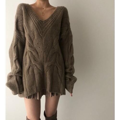 YAMDI loose knitted vintage oversized 2020 spring winter sweater women korean cute solid woman elegant pullover jumper thick new