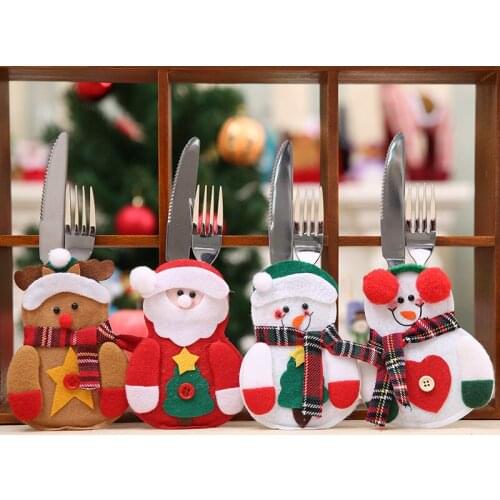 1pcs Snowman Santa Cutlery Suit Knifes Folks Bag Holder Pockets Table Dinner Decor Xmas New Year Christmas Decorations For Home