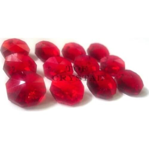 100Pcs 14MM Red Glass Crystal Octagon Beads Crystal chandelier Beads With 1 Hole/2Holes Freeshipping