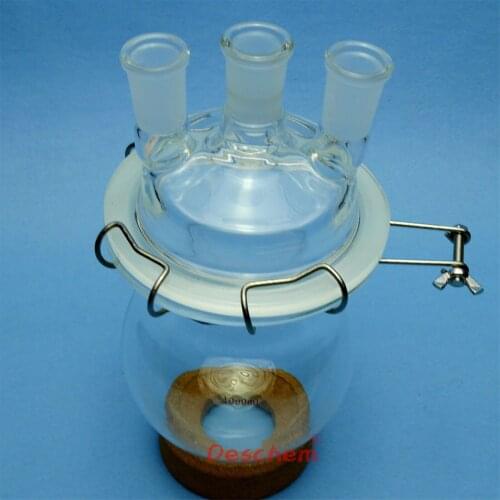 1000ml,24/40,Glass Reaction Reactor,3-Neck,1Litre,Reaction Flask,W/Clamp & Lid