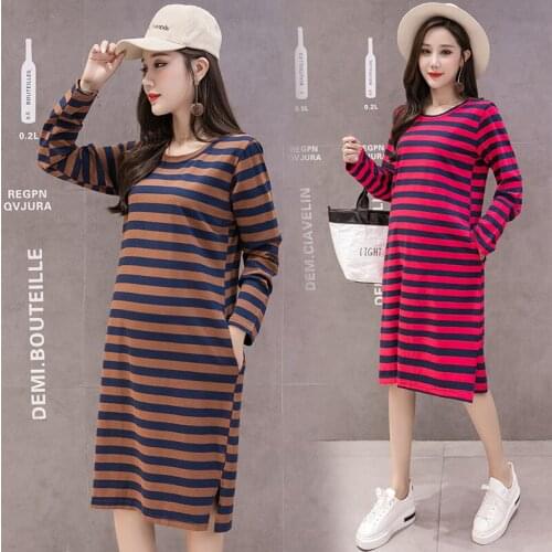 2018 Maternity Dress Pregnant Dresses For Pregnant Women Clothing Autumn Long Striped Red Long Sleeves Dress Pregnant Clothes