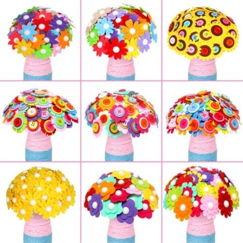 40pcs Creative Button-made Flower for Children Kids DIY Handcraft Flower Bouquet Development Button Flower Craft Toy Wholesale