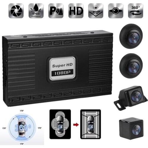 Car Driving Recorder for All Car 2d 4 Camera Rear View Cam 1080P HD Accessories 360 Degree DVR Waterproof Bird View Panoramic