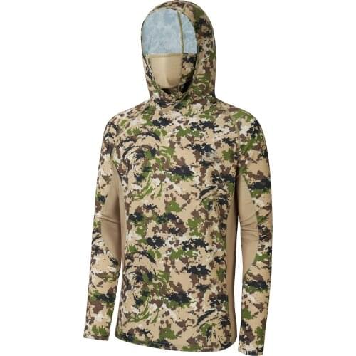 Bassdash Camo Fishing Hoodie for Men Sun Protection with Face Mask UPF 50+ Hunting Shirts Long Sleeve