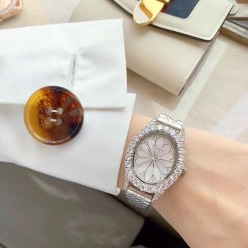 Brand New Women Elegant Shell Lotus Watches Luxury Crystals Jewelry Watch Full Steel Bracelet Wrist watch Vintage Oval Montre