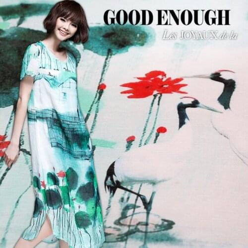 Digital inkjet silk linen fabric breathable cheongsam Chinese silk fabric natural linen fabric wholesale linen cloth