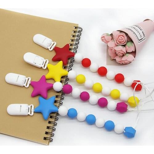 Cute-idea BPA Free Baby Silicone Beads 1set star Pacifiers Clip For Baby Teether Toys Chewing Accessory Teether Pendant DIY