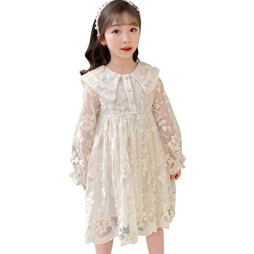 Dress For Girls Lace Floral Girls' Dresses Long Sleeve Kids Dresses Spring Autumn Girls Costumes Kids 6 8 10 12 14