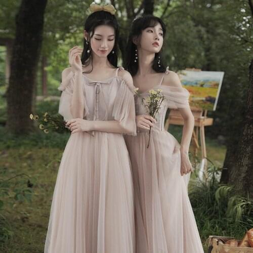 Dusty Pink Long Bridesmaid Dresses Elegant Lace Tulle 2021 New Wedding Guest Dress Party Gown Vestido JQ818
