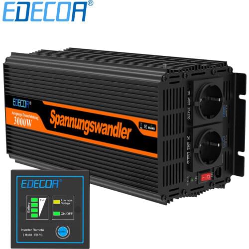 Edecoa 3000w Modified Sine Wave Off Grid 12v 220v European 50HZ USB Port Remote Controller Car Power Inverter