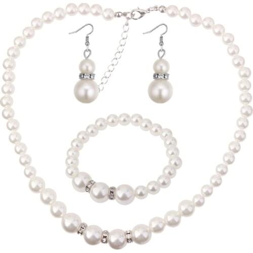 European Classical Imitation Pearls Bride Jewelry Set (Necklace,Earring,Bracelet)