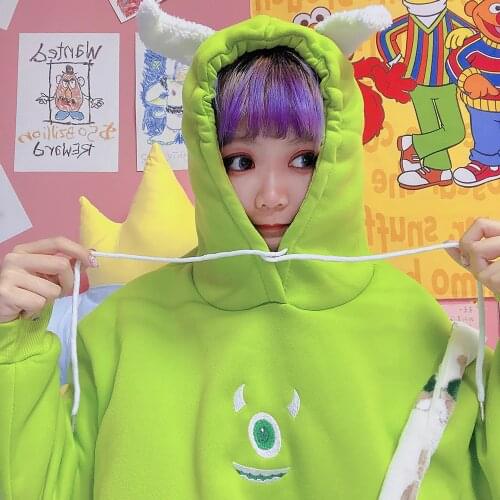 Yuansu cartoon cute embroidery three-dimensional ox horn ear fleece loose womens sweatshirt sweatshirts hoodies