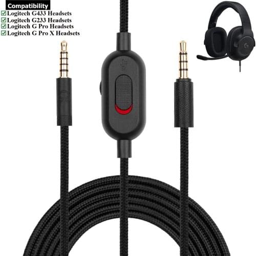 2.0M Braided Replacement Cable Extension Cord Wire for Logitech G433 G233 G Pro X Gaming Headset With Mute Volume Control Clip