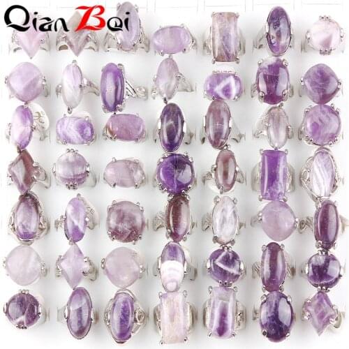 QianBei Wholesale 60pcs Lots Zinc Alloy Purple Crystal Finger Ring for Women Wedding Engagement Jewelry Gifts
