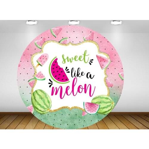 Round circle background summer girl watermelon themed backdrop birthday party decor candy table banner fabric YY-274