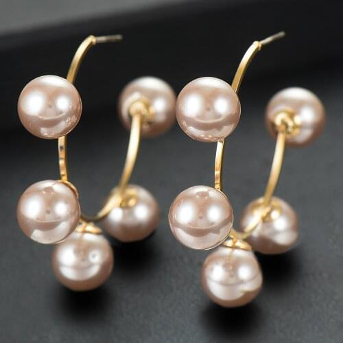 LARRAURI 1Pair Punk Women Girls Big Circle Round Simulated Pearl Hoop Earrings Fashion Geometric Statement Jewelry Gifts