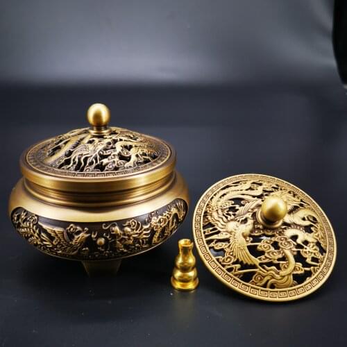 Longfeng carved copper incense stove household dish incense stove pure copper sandalwood incense stove pure copper incense stove