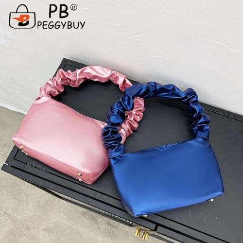 Girls Brief Womens Casual Bags Fashion Women PU Pleated Solid Color Shoulder Underarm Bag Casual Small Handbags