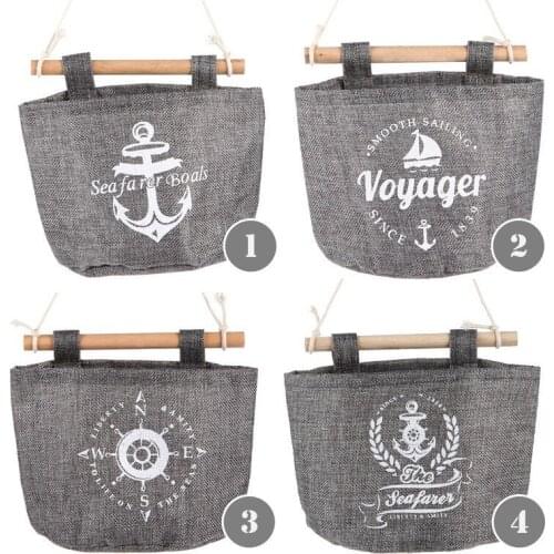 1Pcs Fashion Navy Style Hanging Cotton Linen Fabric Art Receiving Bags Multi-Function Bathroom Door Backpack Closet Storage Bag