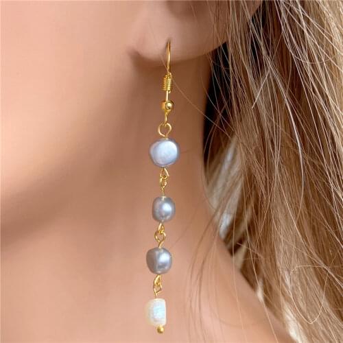 Real Baroque Pearls Drop Earrings Golden Metal Gray Natural Pearl Eardrop Jewelry For Women Wedding Bridal Felmale Danglers Gift