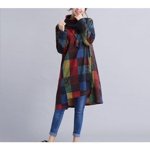 Fashionable grid Autumn Winter Maternity Dresses Long Sleeve Bohemian Dress Clothes for Pregnant Women Pregnancy Clothing