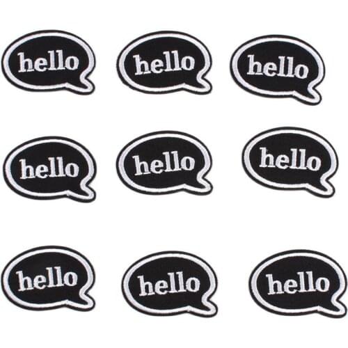 10pcs Iron On hello Stickers Embroidery Patch Appliques Badge For Clothes Jeans Coats Dress Sweater Bags Shoes Shirts Decoration