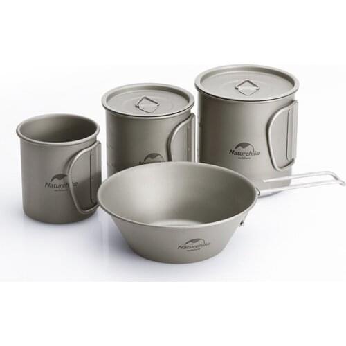 【New store 】 Lightweight Titanium Flatware Set Folding Water Cup Mug Tableware Outdoor Cookware Dinner Bowl NH20CJ005 Naturehik