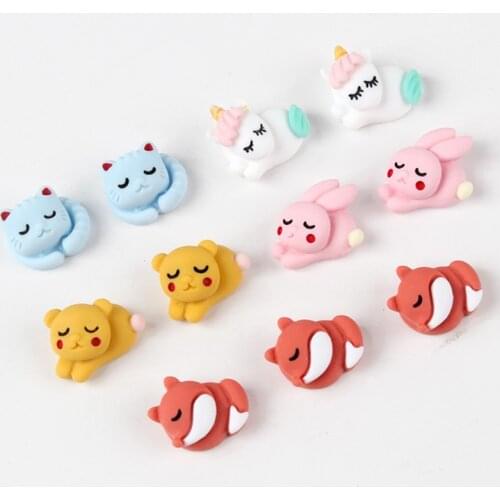 New Resin cartoon doll Sleeping Fox Unicorn bunny animal Resin Material DIY Nail Phone Case Hairpin Accessories
